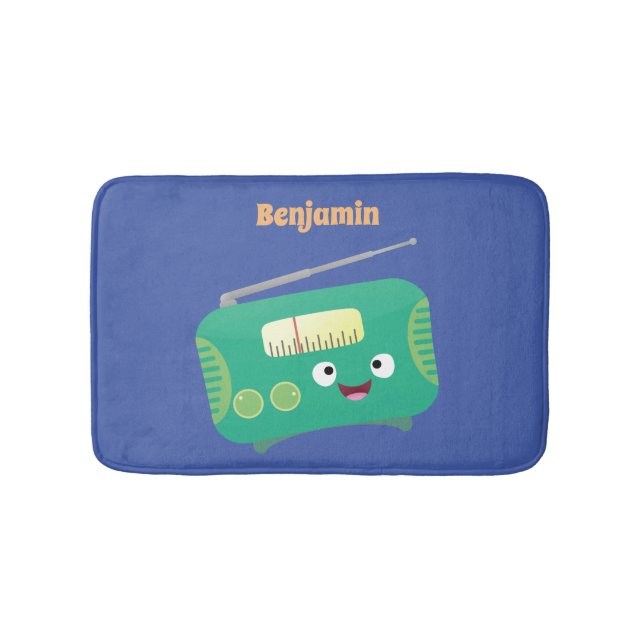 Cute funny happy retro radio cartoon bath mat (Front)