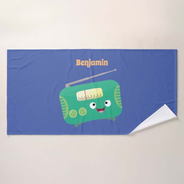 Cute funny happy retro radio cartoon bath towel set (Bath Towel)