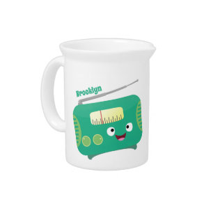 Cute funny happy retro radio cartoon beverage pitcher