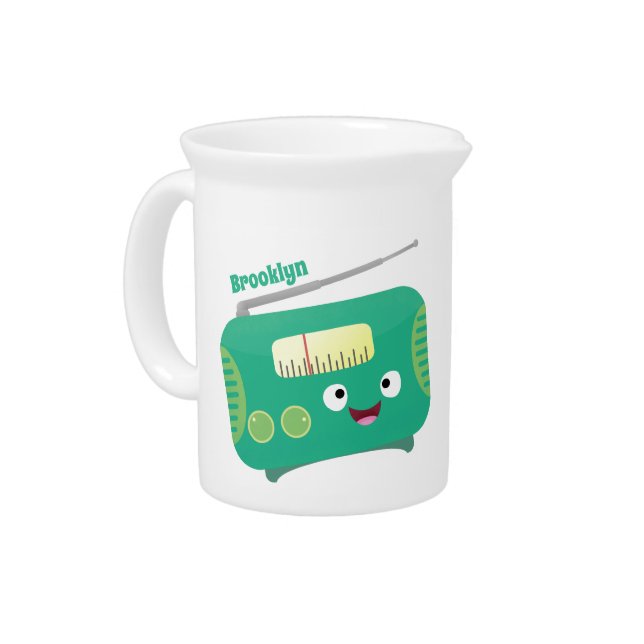 Cute funny happy retro radio cartoon beverage pitcher (Left)