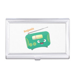 Cute funny happy retro radio cartoon business card case