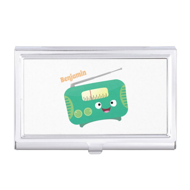 Cute funny happy retro radio cartoon business card case (Front)