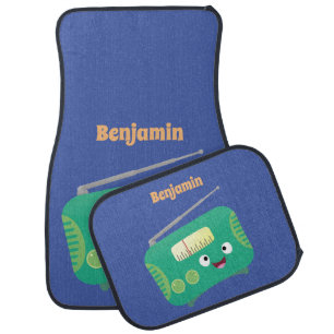 Cute funny happy retro radio cartoon car floor mat