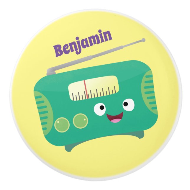 Cute funny happy retro radio cartoon ceramic knob (Front)
