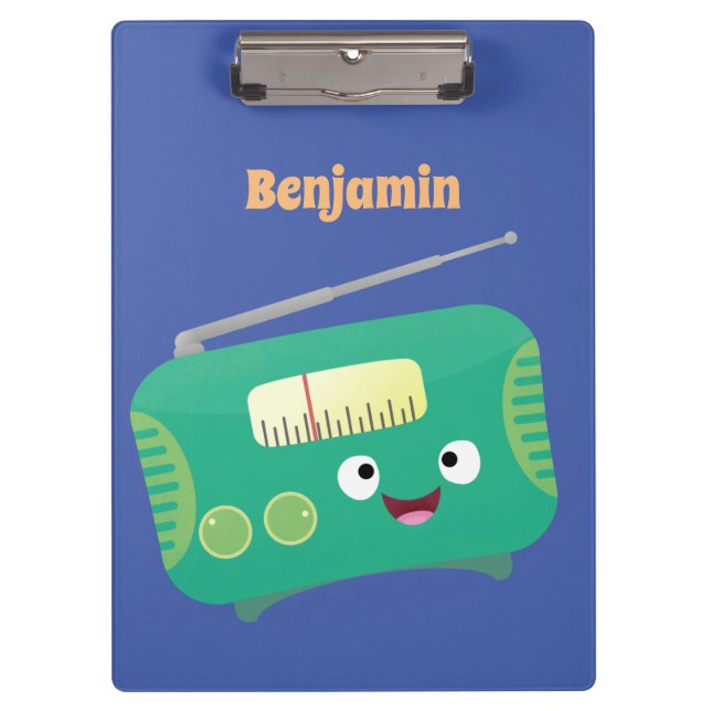Cute funny happy retro radio cartoon clipboard (Front)