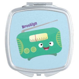 Cute funny happy retro radio cartoon compact mirror