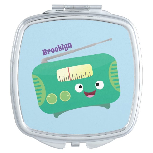 Cute funny happy retro radio cartoon compact mirror (Front)