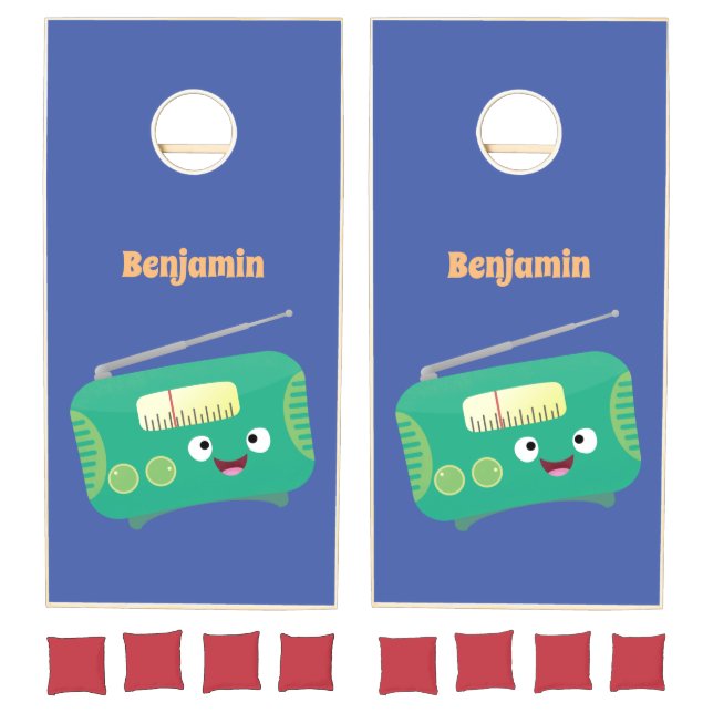 Cute funny happy retro radio cartoon  cornhole set (Set)