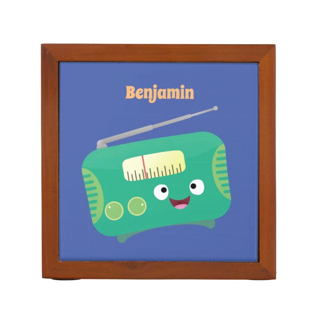 Cute funny happy retro radio cartoon desk organizer (Front)