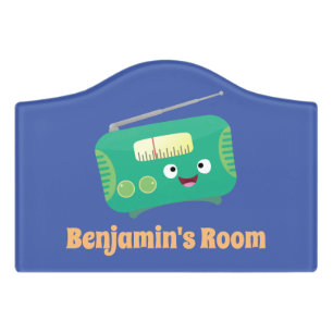 Cute funny happy retro radio cartoon door sign