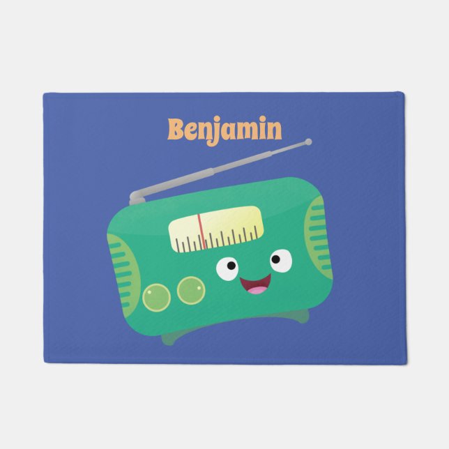 Cute funny happy retro radio cartoon  doormat (Front)