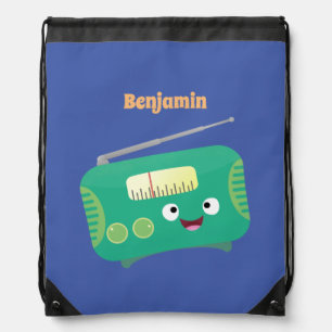 Cute funny happy retro radio cartoon drawstring bag