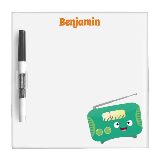 Cute funny happy retro radio cartoon dry erase board (Front)