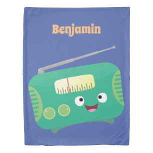 Cute funny happy retro radio cartoon duvet cover