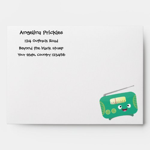 Cute funny happy retro radio cartoon envelope