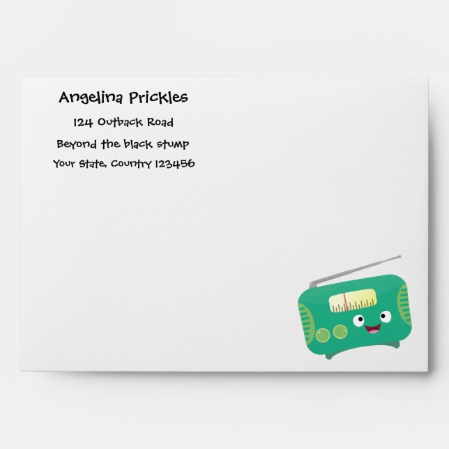 Cute funny happy retro radio cartoon envelope (Front)