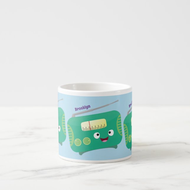 Cute funny happy retro radio cartoon espresso cup (Front)