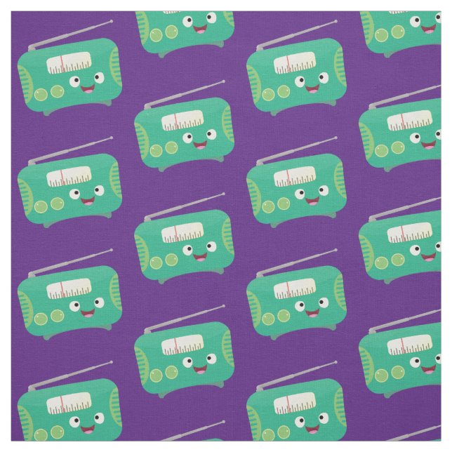 Cute funny happy retro radio cartoon fabric (Swatch)