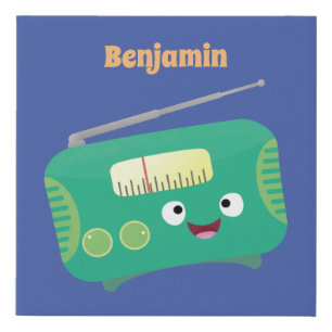 Cute funny happy retro radio cartoon faux canvas print