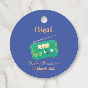 Cute funny happy retro radio cartoon favor tags