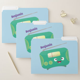 Cute funny happy retro radio cartoon file folder