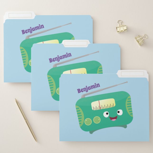 Cute funny happy retro radio cartoon file folder (Set)
