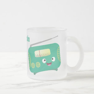 Cute funny happy retro radio cartoon frosted glass coffee mug
