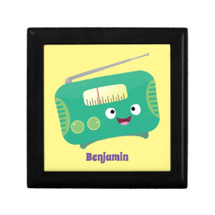 Cute funny happy retro radio cartoon gift box