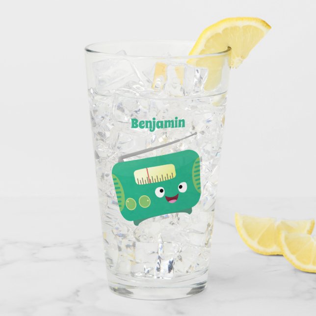 Cute funny happy retro radio cartoon  glass (Back Ice)