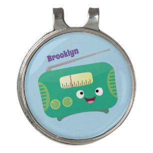 Cute funny happy retro radio cartoon golf hat clip