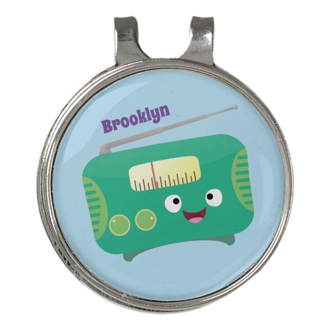 Cute funny happy retro radio cartoon golf hat clip (Front)