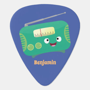 Cute funny happy retro radio cartoon guitar pick
