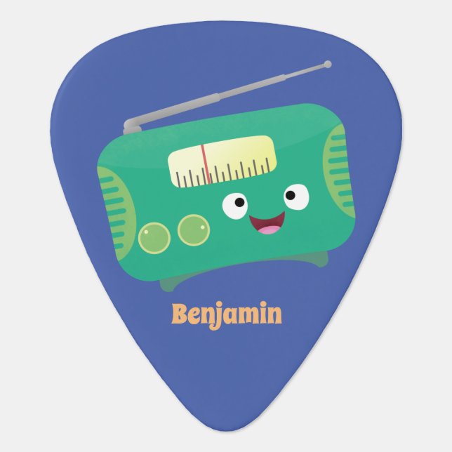 Cute funny happy retro radio cartoon guitar pick (Front)