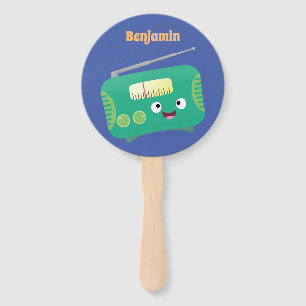 Cute funny happy retro radio cartoon hand fan