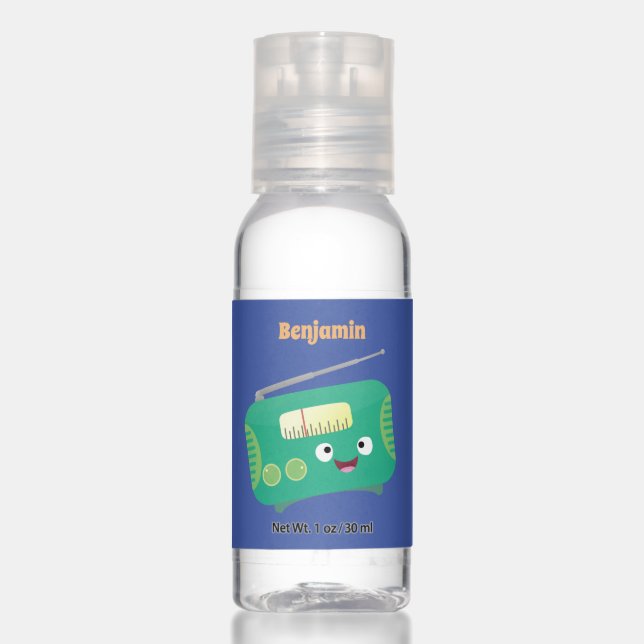 Cute funny happy retro radio cartoon hand sanitizer (Front)