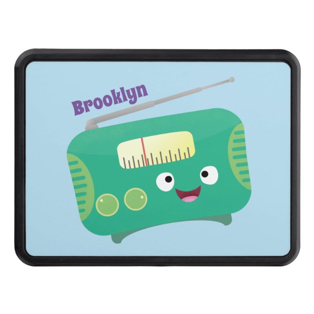 Cute funny happy retro radio cartoon hitch cover (Front)