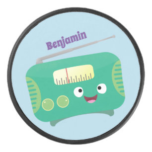 Cute funny happy retro radio cartoon hockey puck
