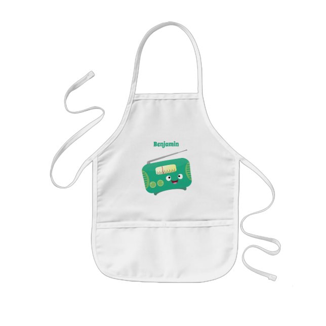 Cute funny happy retro radio cartoon kids' apron (Front)