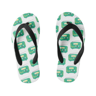 Cute funny happy retro radio cartoon kid's flip flops