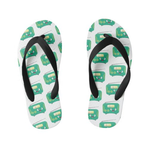 Cute funny happy retro radio cartoon  kids flip flops