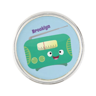 Cute funny happy retro radio cartoon lapel pin