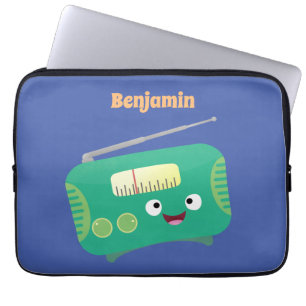 Cute funny happy retro radio cartoon laptop sleeve