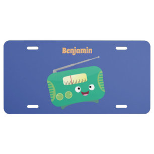 Cute funny happy retro radio cartoon license plate