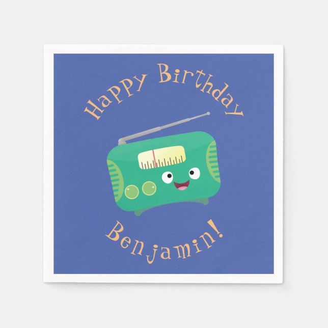 Cute funny happy retro radio cartoon napkins (Front)