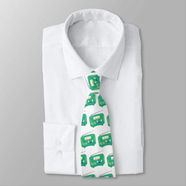 Cute funny happy retro radio cartoon  neck tie (Tied)
