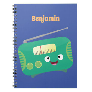 Cute funny happy retro radio cartoon  notebook