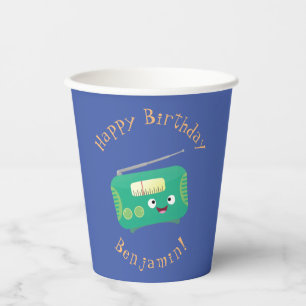Cute funny happy retro radio cartoon paper cups