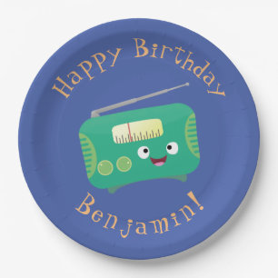 Cute funny happy retro radio cartoon paper plates