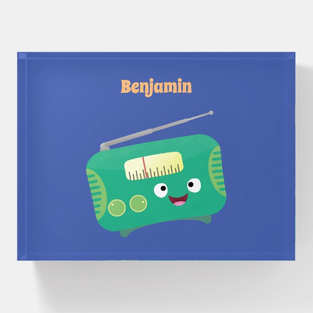 Cute funny happy retro radio cartoon paperweight (Front)