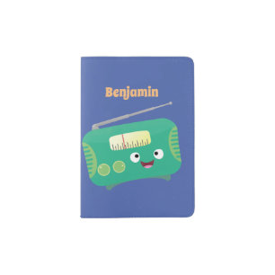 Cute funny happy retro radio cartoon passport holder